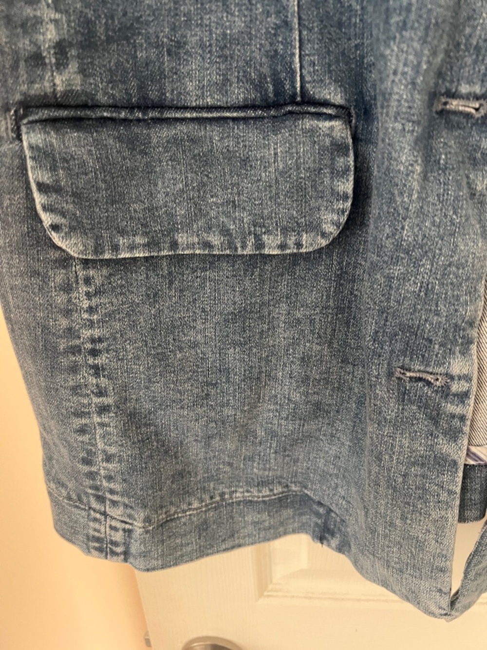 Anthropologie- Maeve Distressed Light Blue Denim Blazer - Picture 3 of 12